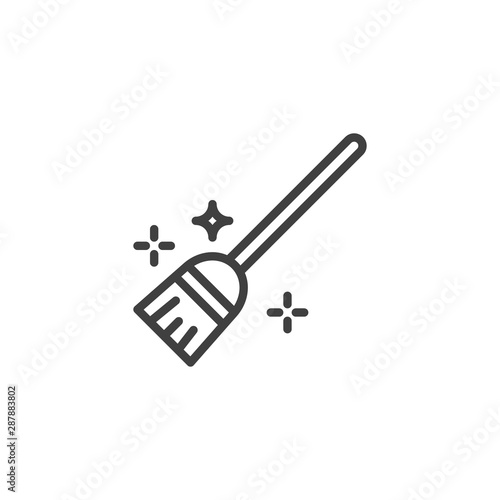 Flying broom line icon. linear style sign for mobile concept and web design. Witch broom outline vector icon. Symbol, logo illustration. Vector graphics