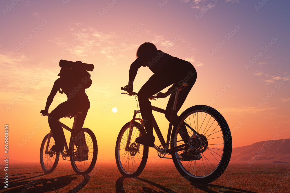 Obraz premium Tourists on bicycles.