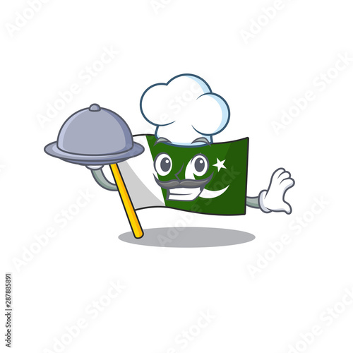 Chef with food pakistan mascot flag in cartoon drawer