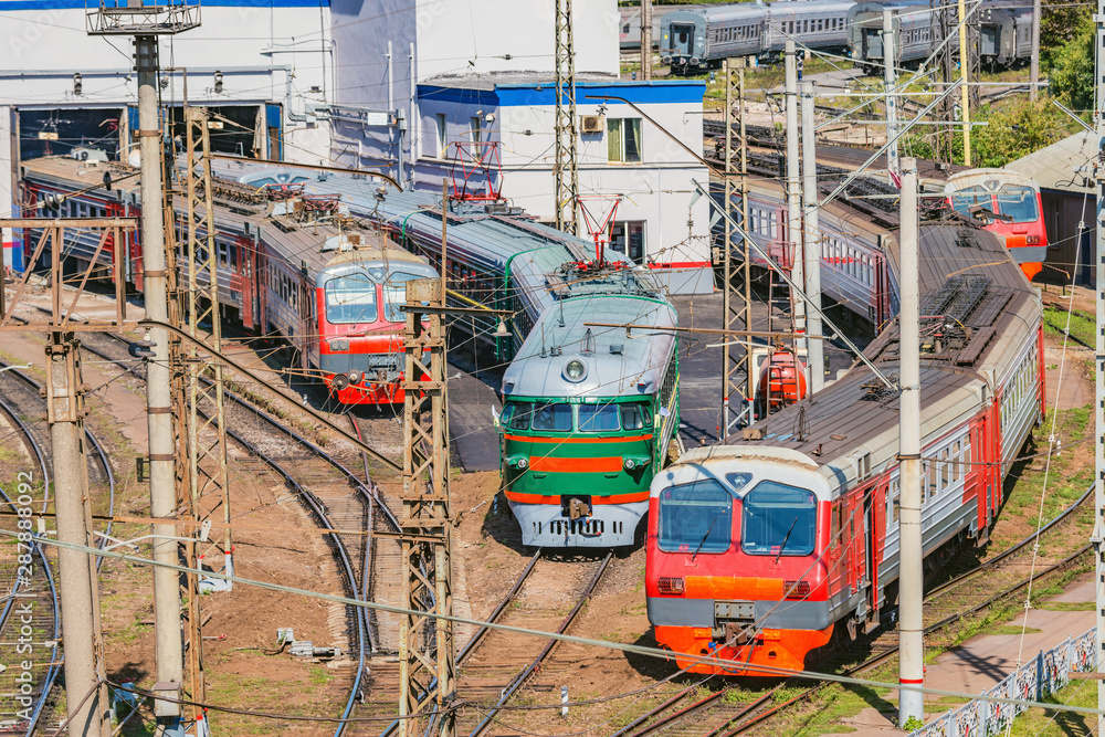 Aerial view of the electric passenger train depot. Aerial view of the electric passenger train depot.