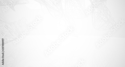 White smooth architectural interior of chaotic lines. 3D illustration and rendering