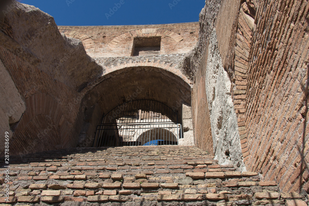 Detailed view of Colosseum interior, Rome, Lazio, Italy.
