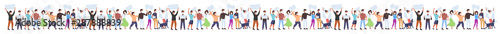 people protesters in face masks holding blank placards protesting against air pollution men women activists group with empty banners demonstration strike concept full length horizontal banner