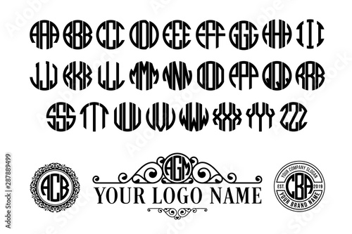 Circle font. Round monogram with 3 letters photo
