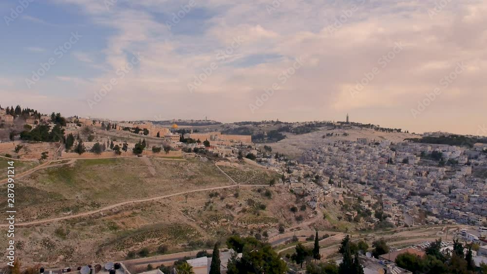 Aerial view of Jerusalem old city, Temple mount mosque, Western wall Israel and East Jerusalem Aerial view of Jerusalem old city, Temple mount mosque, Western wall Israel and East Jerusalem