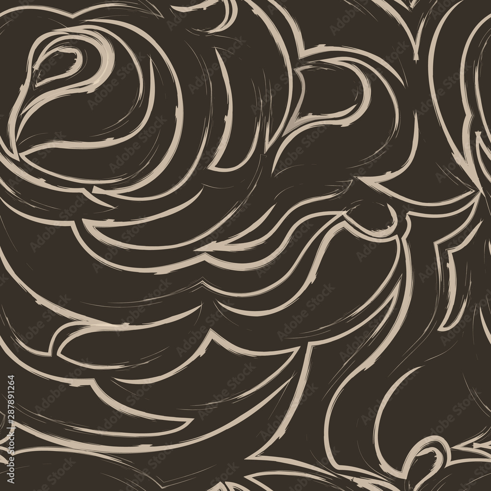 brown seamless pattern of spirals and curls. Decorative ornament for background.