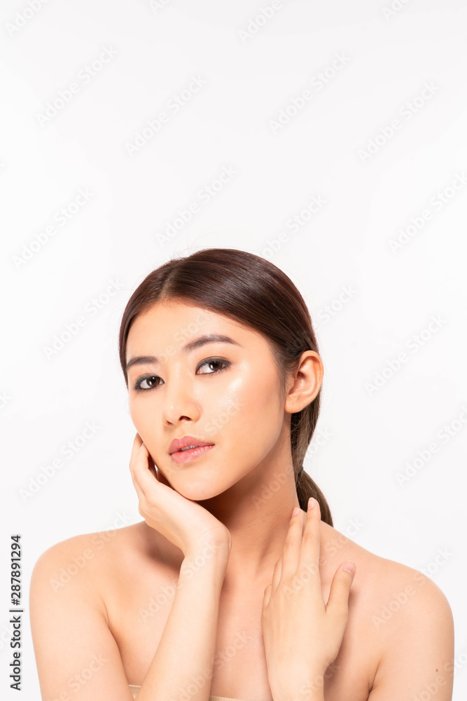Portrait of attractive asia woman face close up studio on white background Portrait of attractive asia woman face close up studio on white background
