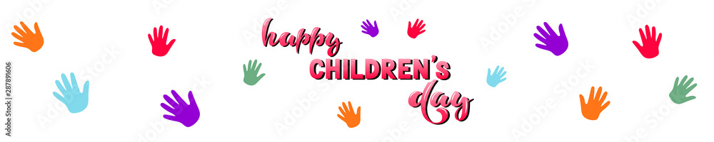 Fototapeta premium Vector illustration with hand lettering - Happy childrens day