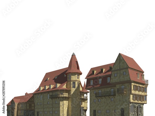 Fairy Tale Buildings Isolated on White Background 3D Illustration