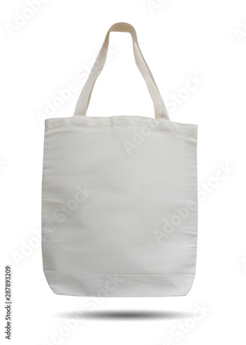 Calico bag reduce the use of plastic bags, the concept of releasing global warming. Isolated on white background this has clipping path. 