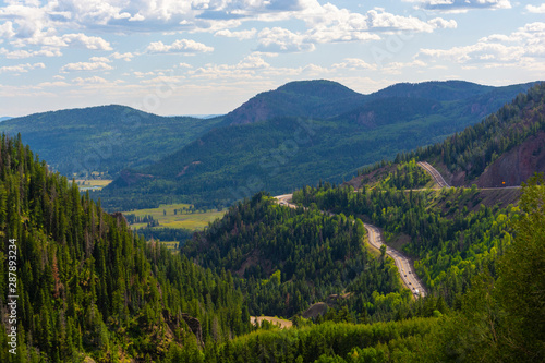 Fototapeta Naklejka Na Ścianę i Meble -  Wolf Creek Pass Highway 160 Mountain Switchbacks in Colorado on a Sunny Day