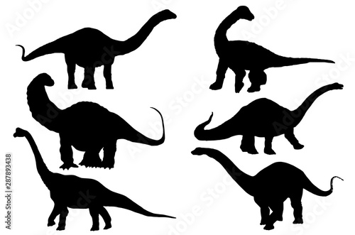 Vector set of diplodocus silhouettes isolated on white background,cartoon illustration