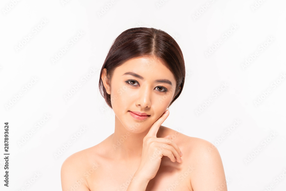 Close up beautiful woman face studio on white background Close up beautiful woman face studio on white background