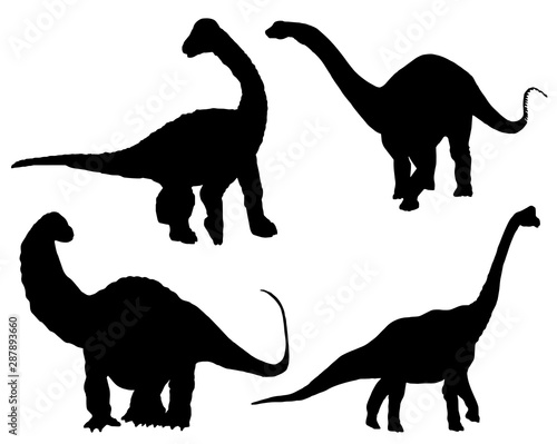 Vector set of diplodocus silhouettes isolated on white background,cartoon illustration