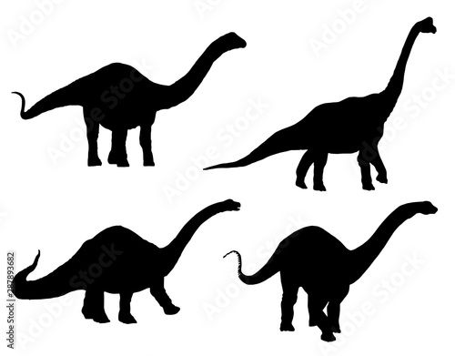 Vector set of diplodocus silhouettes isolated on white background,cartoon illustration