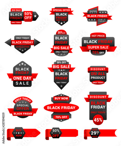 Black Friday shopping sale promotional labels vector set