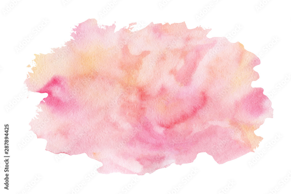 Abstract watercolor pastel delicate pink textured background on a white isolated background