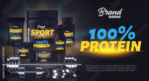 Sport Nutrition Product Containers Ad Banner.