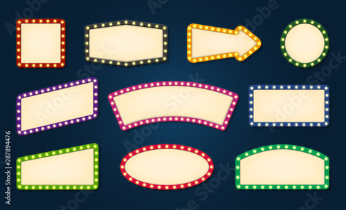 Vintage lights empty signboard vector templates set