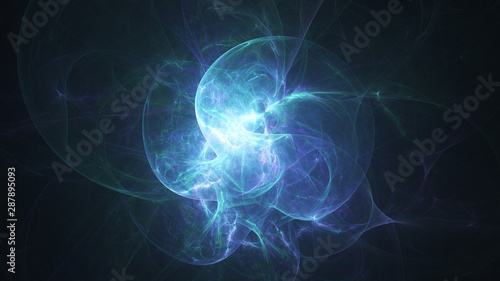 Abstract transparent blue crystal shapes. Fantasy light background. Digital fractal art. 3d rendering.