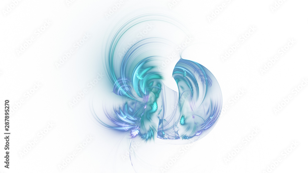 Abstract transparent blue crystal shapes. Fantasy light background. Digital fractal art. 3d rendering.