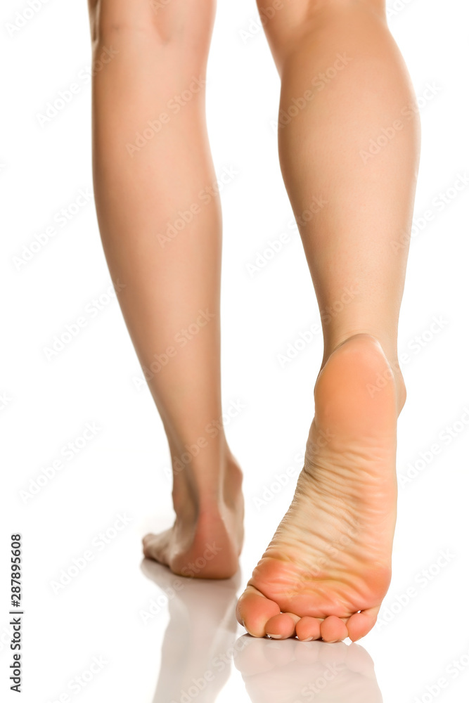Beautifully groomed female feet on a white background Beautifully groomed female feet on a white background