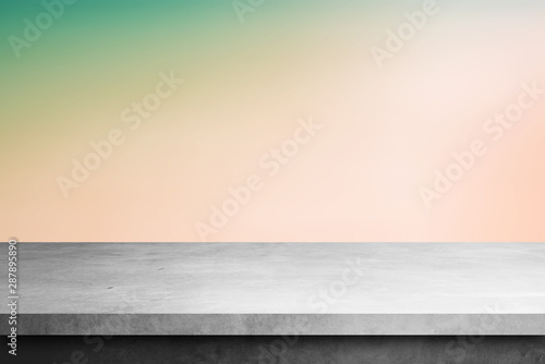 cement table floor with blurred nature backgrounds, for product display 