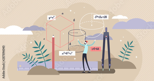 Geometry vector illustration. Flat tiny mathematics study persons concept.