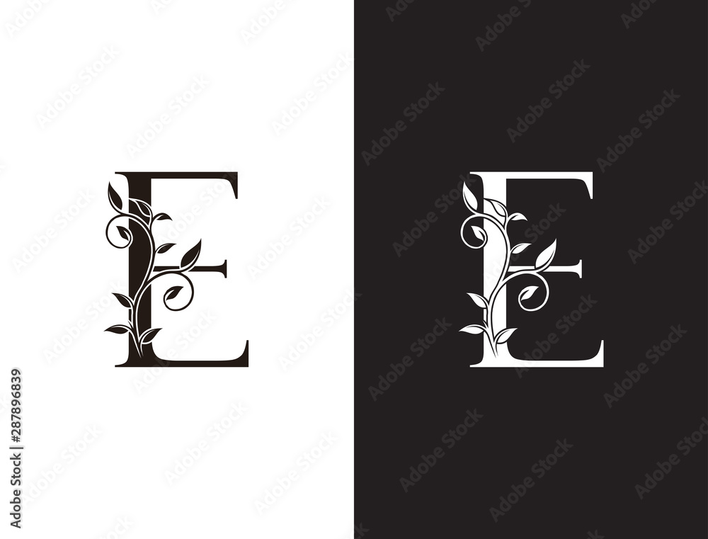 Luxury E Letter Logo, vintage floral logo icon perfect for fashion