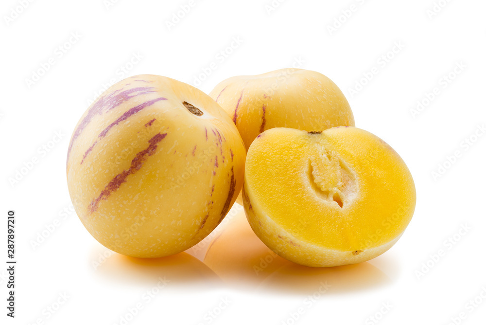 Solanum muricatum fresh fruit on white background