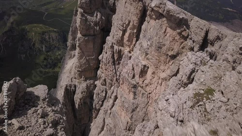 Drone aerial view of Lastoi di Formin peak in Dolomites at summer season over Passo Giau near Cortina. photo