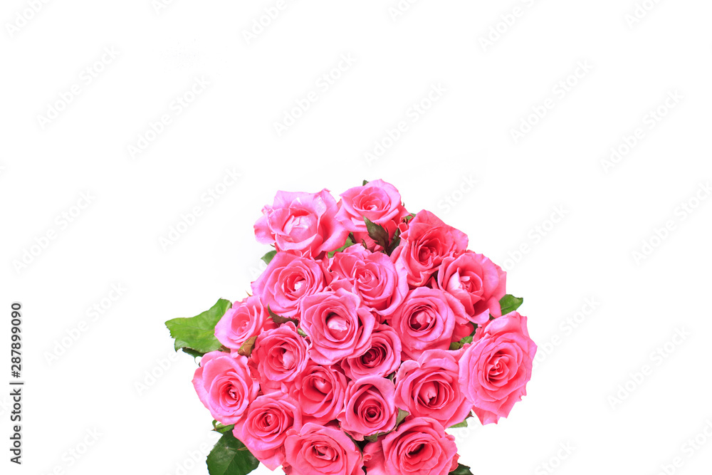 beautiful bouquet of rose flowers isolated on white background. top view beautiful bouquet of rose flowers isolated on white background. top view