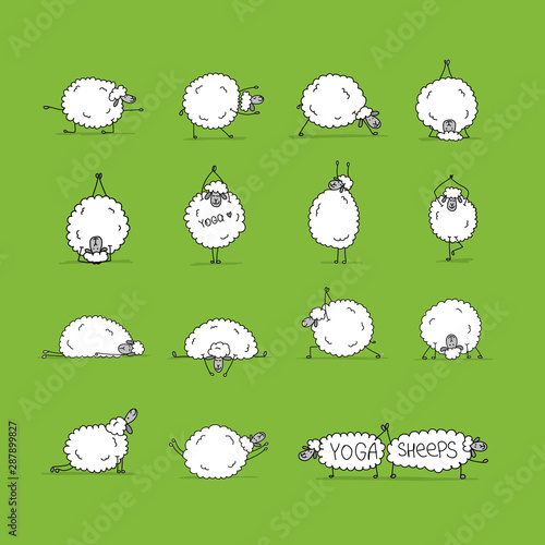 Funny sheep doing yoga, sketch for your design