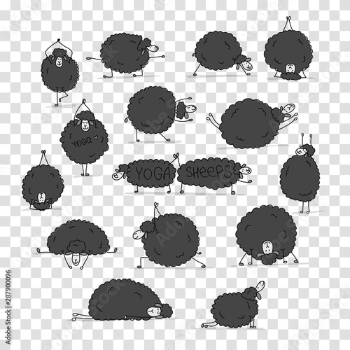 Funny sheep doing yoga, sketch for your design
