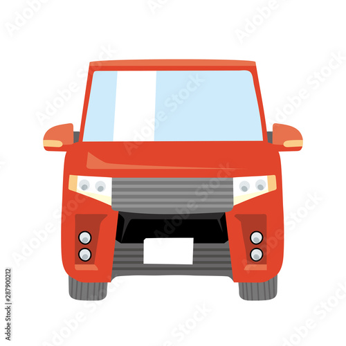 デフォルメされた可愛い車のイラスト オレンジ コミカル ミニバン ファミリーカー 正面 Stock Vector Adobe Stock