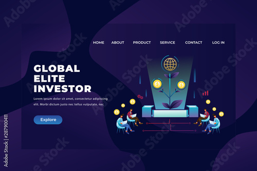 Global Elite Investor Groups Gather and Observe Their Investments - Web Page Header Landing Page Template Illustration