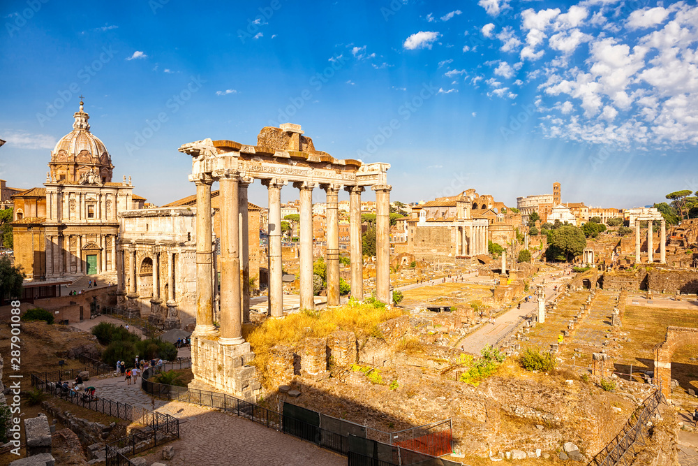 Ancient ruins of a Roman Forum or Foro Romano, Rome, Italy. 