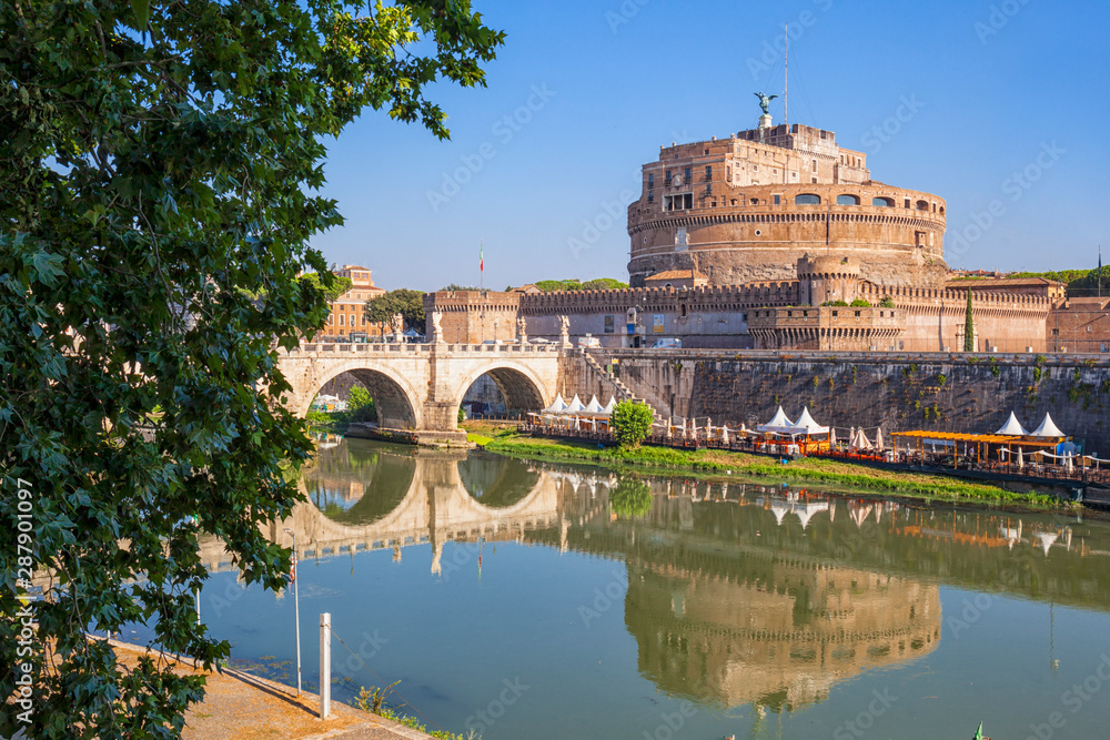 Castel Sant'Angelo (Castle of the Holy Angel) and Sant' Angelo Bridge. Rome. Italy.