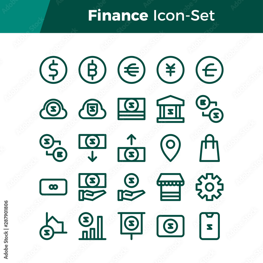 Simple Set of Finance and Technology Related Vector Line Icons. Contains such Icons as Money Changer, Dollar, Withdraw, Mobile Banking, and more. Editable Stroke. 32x32 Pixel Perfect.