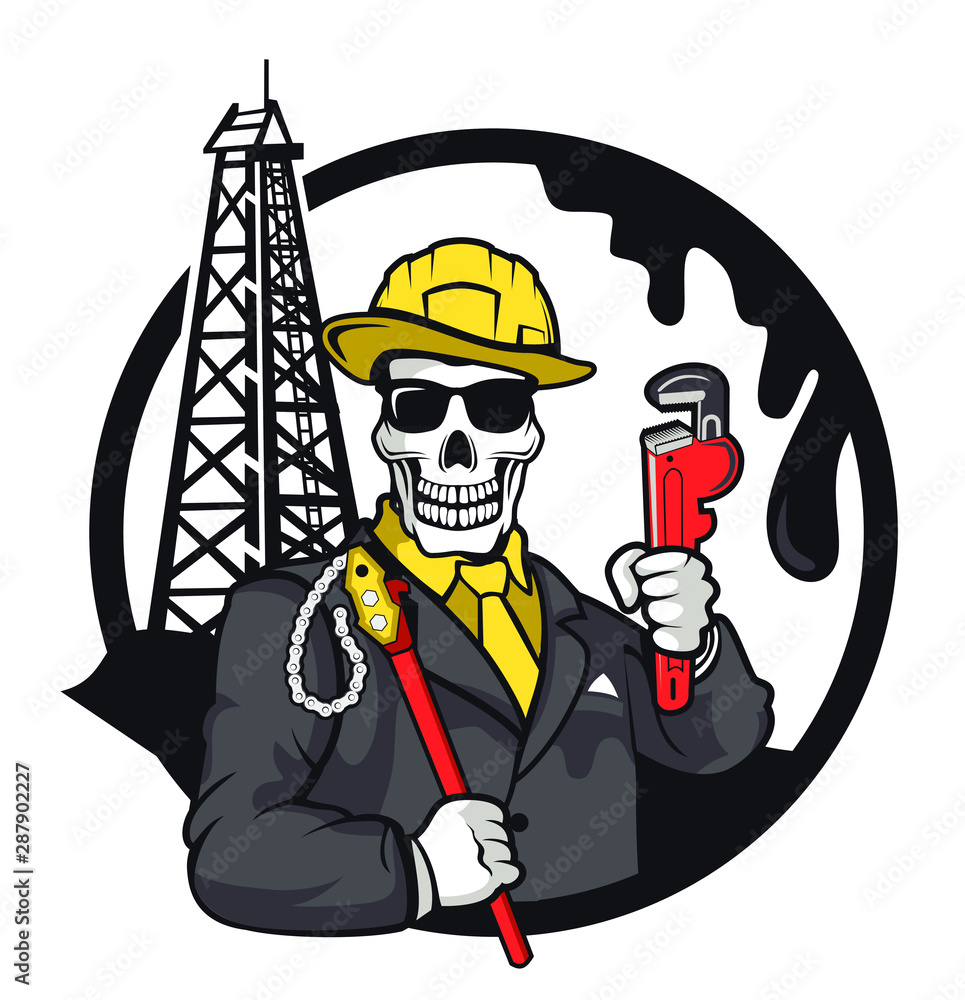 Cartoon skull oil mafia gangster character design vector eps format