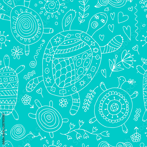 Funny family, turtle with chidren. Seamless pattern for your design