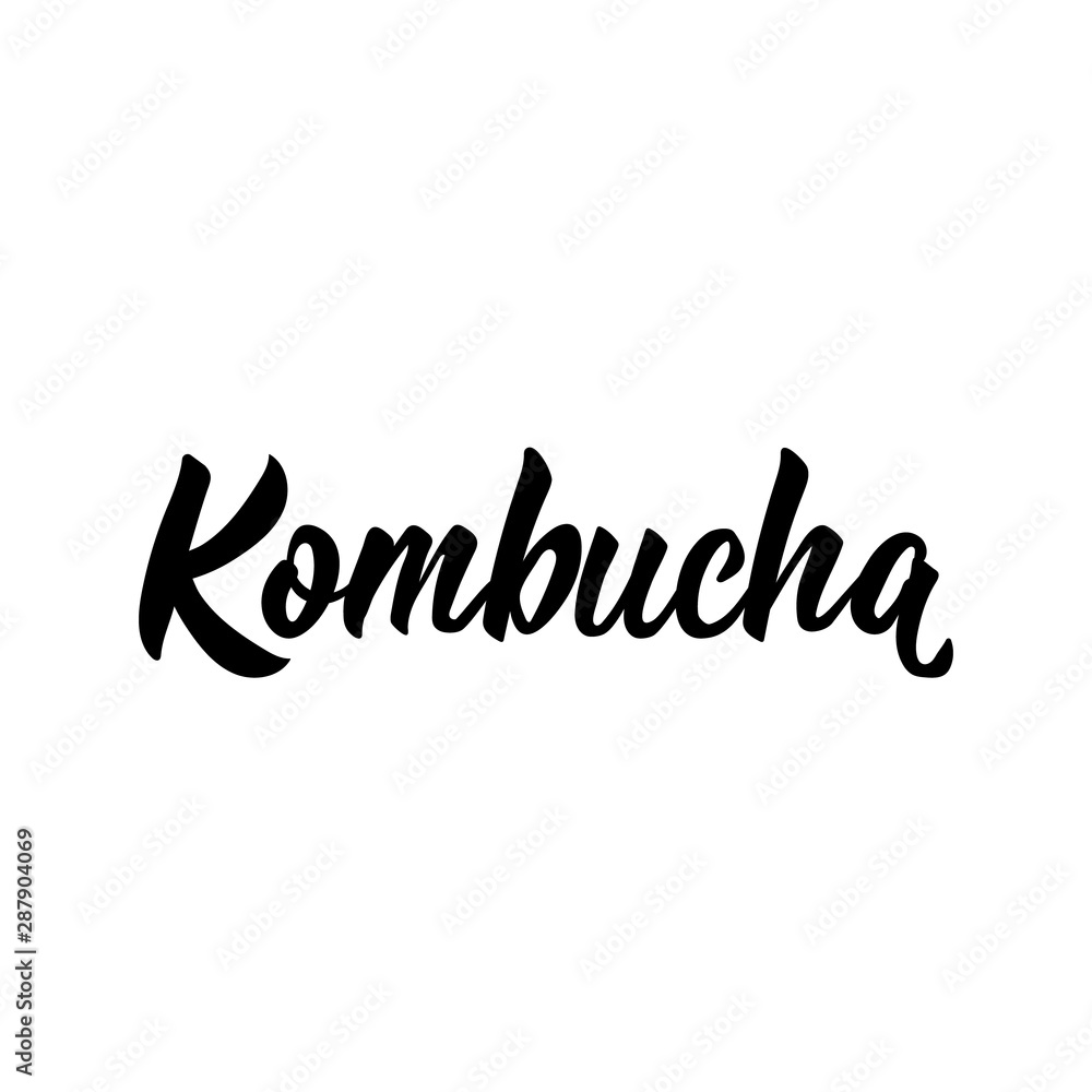 Kombucha. Vector illustration. Lettering. Ink illustration. Kombucha healthy fermented probiotic tea.