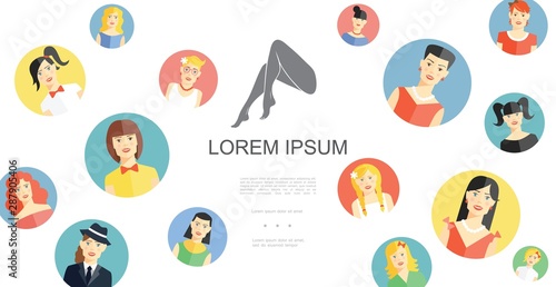 Flat Women Round Avatars Template