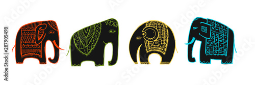 Colorful elephants, sketch for your design