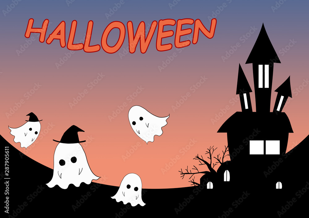 ハロウィンイラストお化け文字付 Stock Illustration Adobe Stock