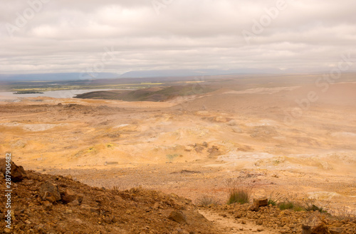 Namafjall Hverir geothermal area in North Iceland. Sulfur fields near of Mývatn lake, Iceland, Europe.