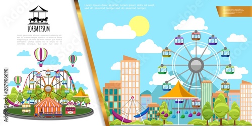 Flat Amusement Park In City Concept