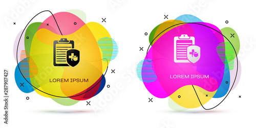 Color Clipboard with medical clinical record pet icon isolated on white background. Health insurance form. Medical check marks report. Abstract banner with liquid shapes. Vector Illustration