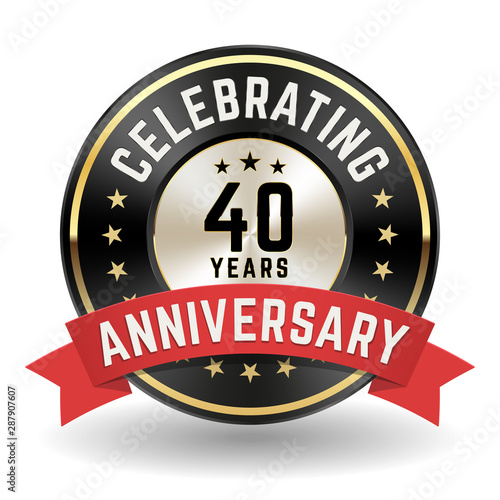 Celebrating 40 Years - Gold Anniversary Badge With Red Ribbon