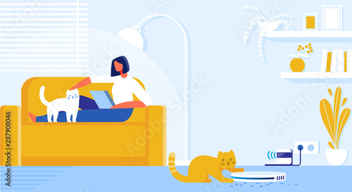 Vector Illustration Home Robot Cleaner Cartoon.